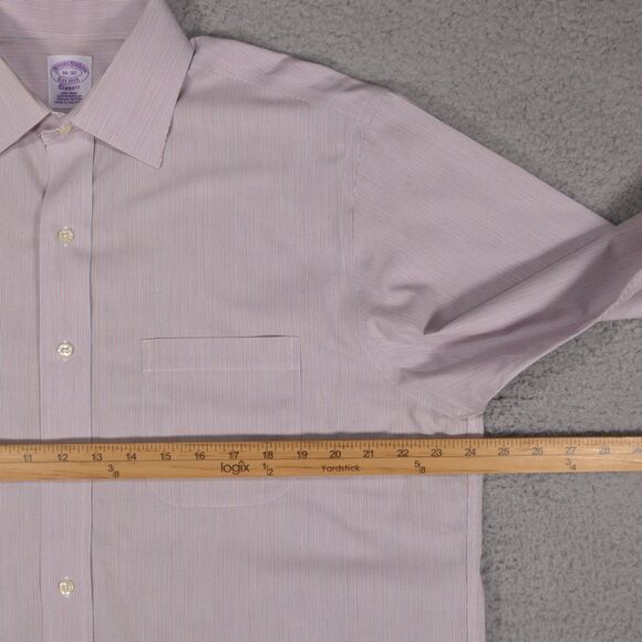 Brooks Brothers Shirt Men 16-32 Classic Orange Green Striped Button Long Sleeve - Picture 12 of 16